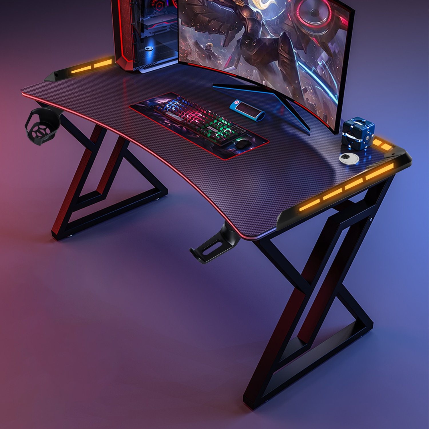 Set Silla Gamer Con Reposapiés y Escritorio Gamer X-RGB 120cm Negro