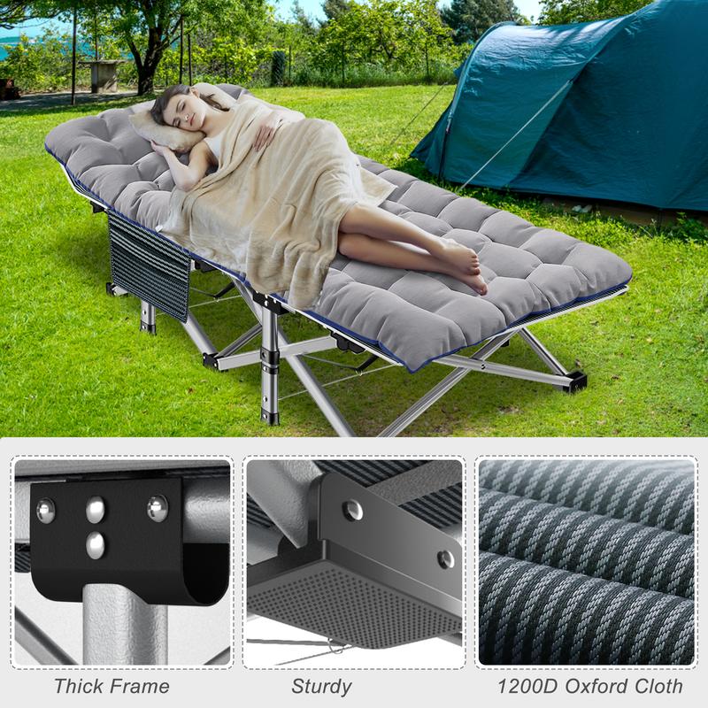 Cama plegable de camping Naudacaa con colchón de doble cara – Cama de invitados portátil y resistente para camping, viajes, uso en exteriores e interiores, soporta hasta 400 kg (880 lbs) Azul