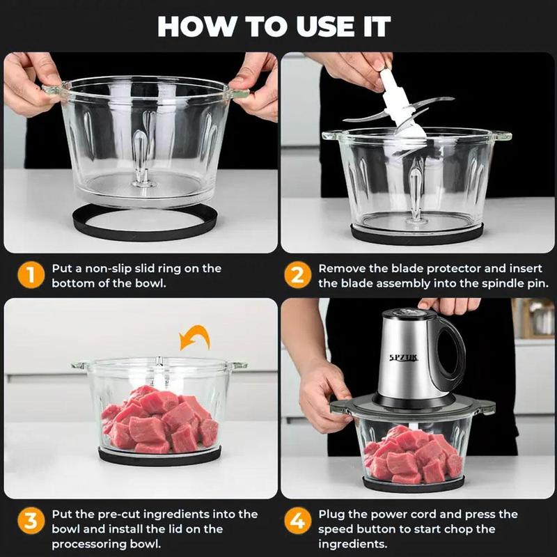Procesador de alimentos para bebés y picadora de carne SPZTJK de 2 litros: incluye 2 cuchillas y recipientes aptos para lavavajillas, motor de cobre puro para purés caseros, frutos secos y carne, diseño silencioso y libre de BPA para cocinar en familia.