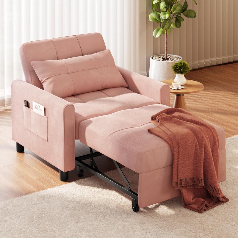 GIZOON Sillón cama convertible 3 en 1, gris oscuro | Sillón, sillón reclinable y cama en uno. Tela de lino con estructura resistente, ideal para apartamentos y espacios pequeños.