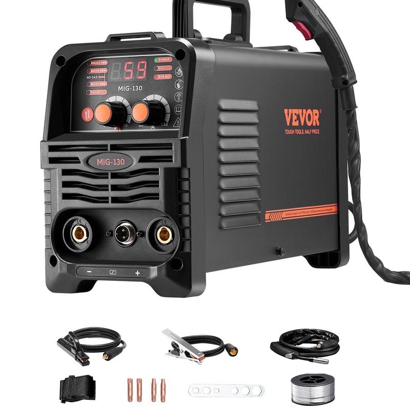 Soldadora MIG VEVOR Pro de 250 amperios, máquina de soldadura MIG Plus, máquina de soldadura sinérgica 5 en 1, MIG a gas/MIG con núcleo fundente/electrodo revestido/TIG por contacto/TIG AU, soldadora MIG de aluminio de doble voltaje 110 V/220 V con pantal