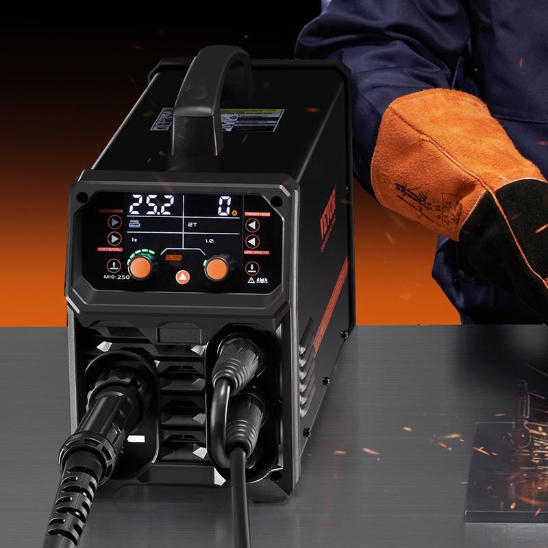 Soldadora MIG VEVOR Pro de 250 amperios, máquina de soldadura MIG Plus, máquina de soldadura sinérgica 5 en 1, MIG a gas/MIG con núcleo fundente/electrodo revestido/TIG por contacto/TIG AU, soldadora MIG de aluminio de doble voltaje 110 V/220 V con pantal