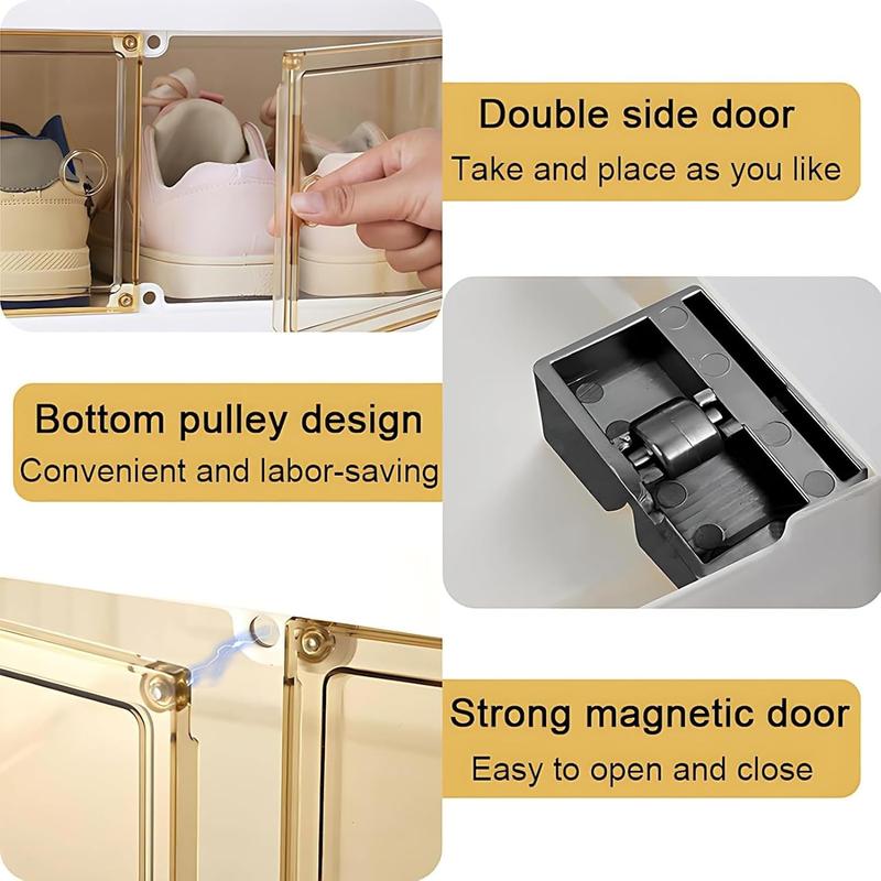 2*(8+1 layers) foldable shoe rack, storage box, transparent closet, management and space saving, home storage, suitable for compact space, home space, shoes, plastic, Multilayer Display Collapsible Design Organiser Light
