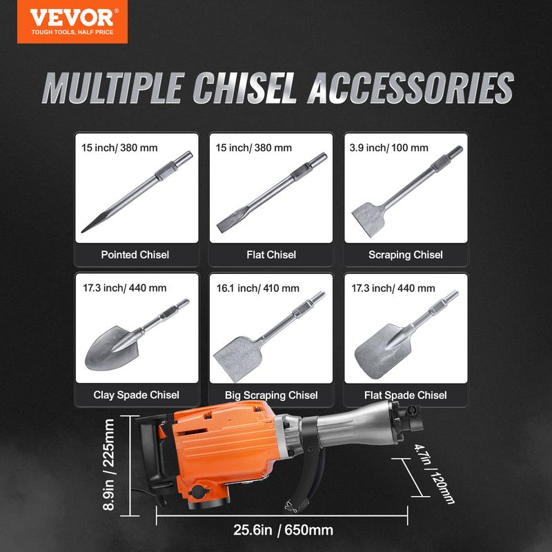 Martillo demoledor VEVOR para hormigón, diversas especificaciones, martillo eléctrico, brocas de cincel para profesionales de aluminio.