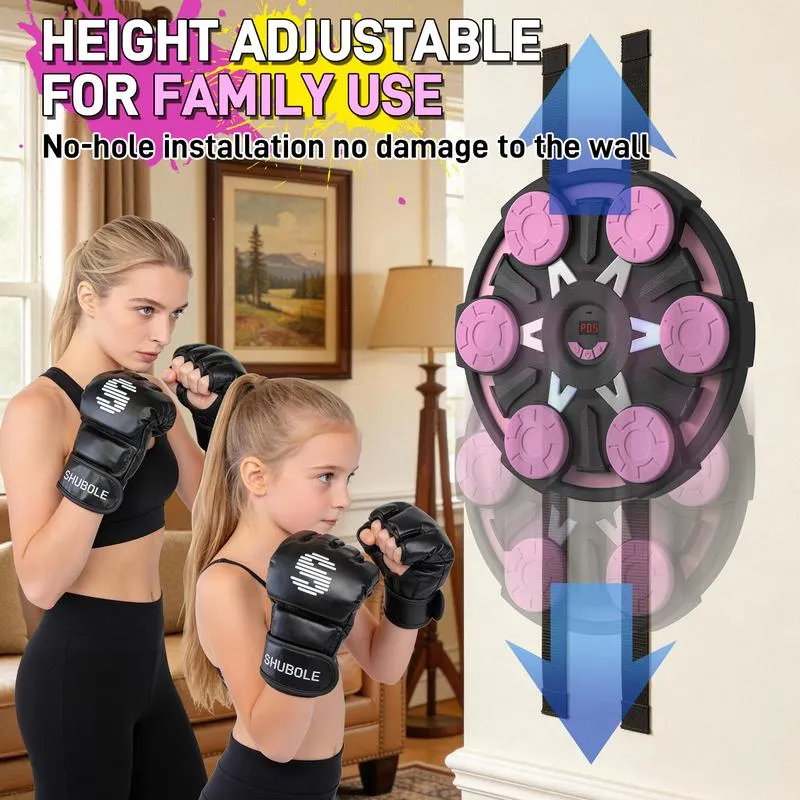 Máquina de boxeo musical inteligente de pared para niños (6+) y adultos, juego Bluetooth de 9 velocidades, iluminación, almohadilla de boxeo, guantes, equipo de protección mejorado 2026, equipo de boxeo deportivo y para exteriores.
