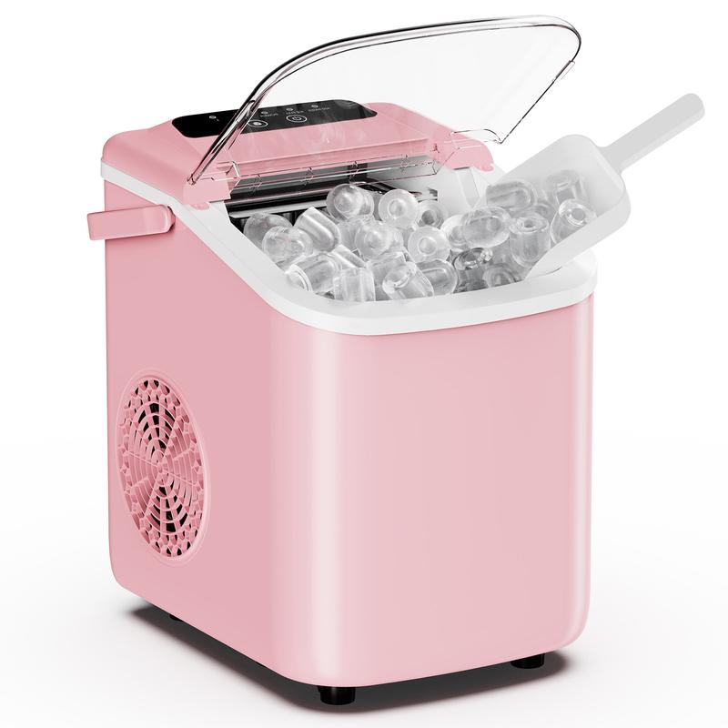 Máquina de hielo compacta Sweetcrispy para encimera con asa, 9 cubitos en 6 minutos, 11,8 kg/24 horas, capacidad de 1,2 L, autolimpieza (con limpiador), funcionamiento silencioso, incluye cesta y pala, portátil para el hogar y la oficina.