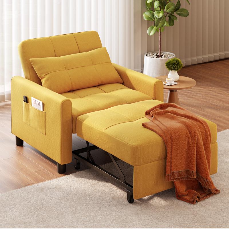 GIZOON Sillón cama convertible 3 en 1, gris oscuro | Sillón, sillón reclinable y cama en uno. Tela de lino con estructura resistente, ideal para apartamentos y espacios pequeños.