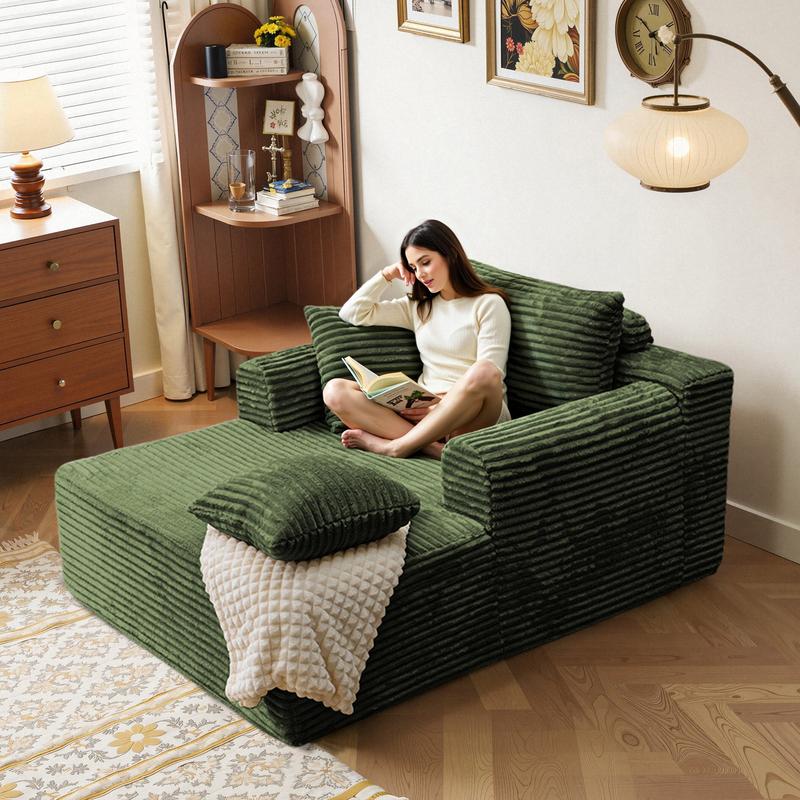 Sofá cama tipo chaise longue tapizado extragrande sin estructura - Sofá de pana suave, no requiere montaje, con cojines decorativos y reposabrazos, mueble cama para sala de estar (negro), sofás para sala de estar