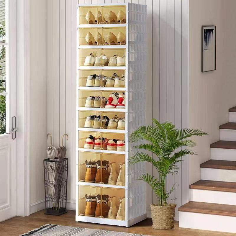 2*(8+1 layers) foldable shoe rack, storage box, transparent closet, management and space saving, home storage, suitable for compact space, home space, shoes, plastic, Multilayer Display Collapsible Design Organiser Light