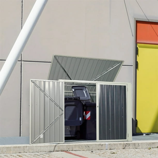 Costway Cobertizo de Jardín Multifunción Caseta de Metal Exterior para Almacenar Herrmientas Cubo de Basura 173 x 97 x 134 cm