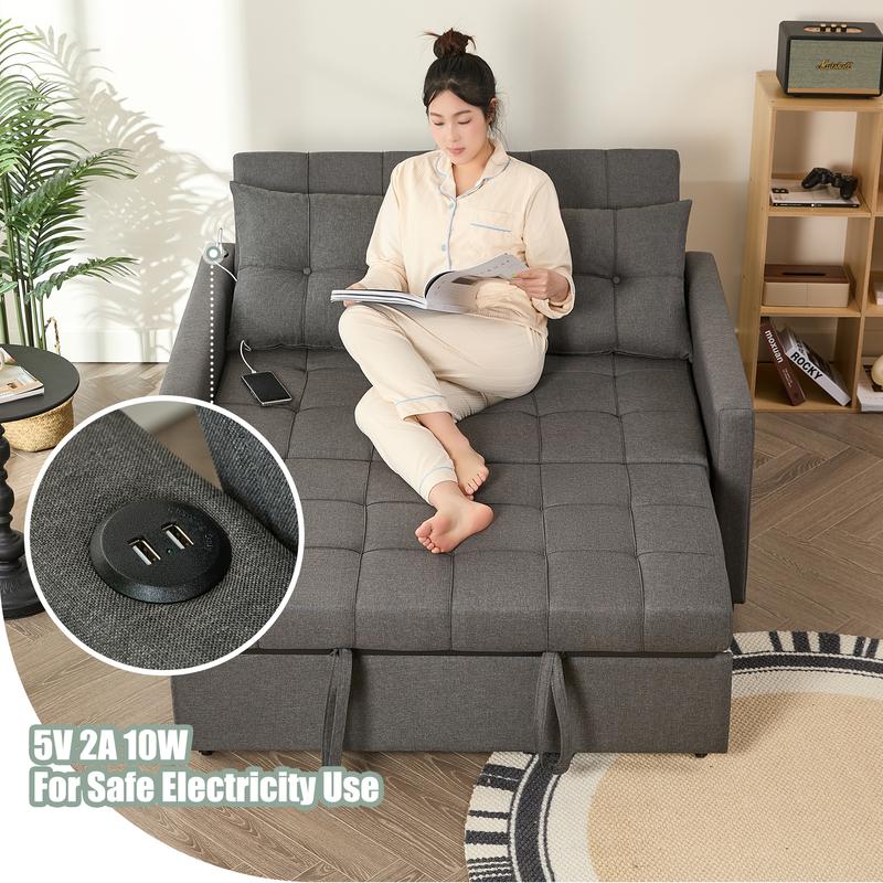Sofá cama GOSUHI de 52" con cama extraíble, sofá, sofá cama convertible 3 en 1, sofá de dos plazas con respaldo ajustable sin escalones y bolsillo lateral, para sala de estar, dormitorio, apartamento, cama de día, sofás para sala
