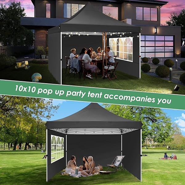 Tooluck - Tienda de campaña desplegable con Paredes Laterales, toldo Comercial Impermeable Ez para Exteriores, protección UV, 50+ Refugio para Eventos, Tiendas de campaña de jardín para Fiestas con Negro - 10x10 with 3 sides