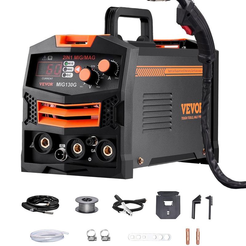 Soldadora MIG VEVOR Pro de 250 amperios, máquina de soldadura MIG Plus, máquina de soldadura sinérgica 5 en 1, MIG a gas/MIG con núcleo fundente/electrodo revestido/TIG por contacto/TIG AU, soldadora MIG de aluminio de doble voltaje 110 V/220 V con pantal