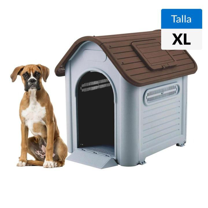 Casa XL para Perro 96x82x107 cm Café/Gris claro