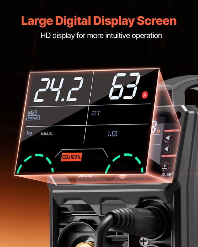 Soldadora MIG VEVOR Pro de 250 amperios, máquina de soldadura MIG Plus, máquina de soldadura sinérgica 5 en 1, MIG a gas/MIG con núcleo fundente/electrodo revestido/TIG por contacto/TIG AU, soldadora MIG de aluminio de doble voltaje 110 V/220 V con pantal