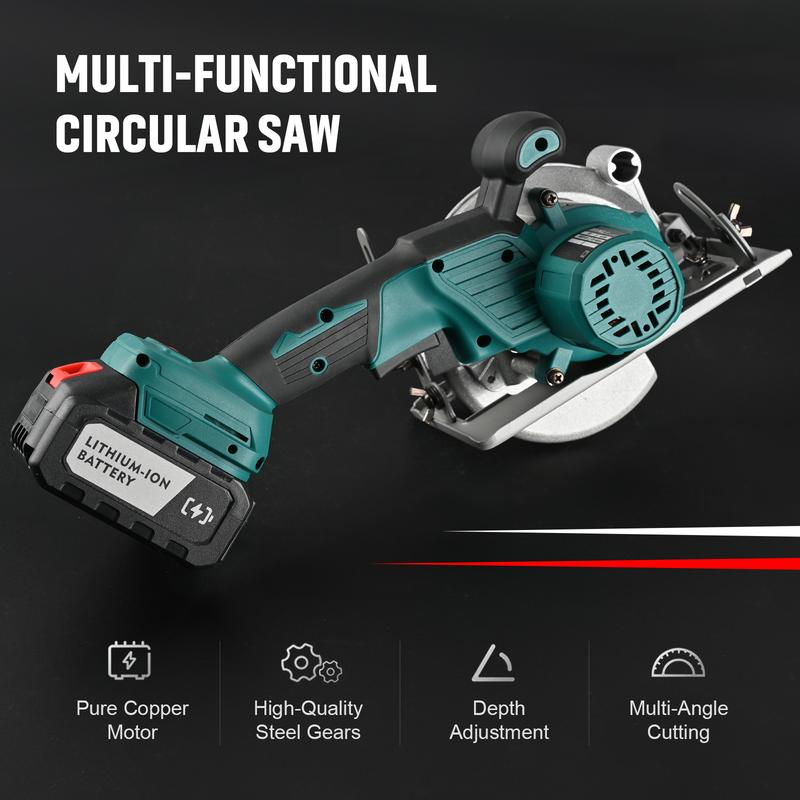 Sierra circular inalámbrica sin escobillas con batería de 4000 mAh, sierra circular compacta de 6500 RPM, sierra para azulejos compacta sin escobillas con eje de 20 mm para madera, azulejos, metal, plástico, para hojas de 5-1/2 y 5-3/8 pulgadas.