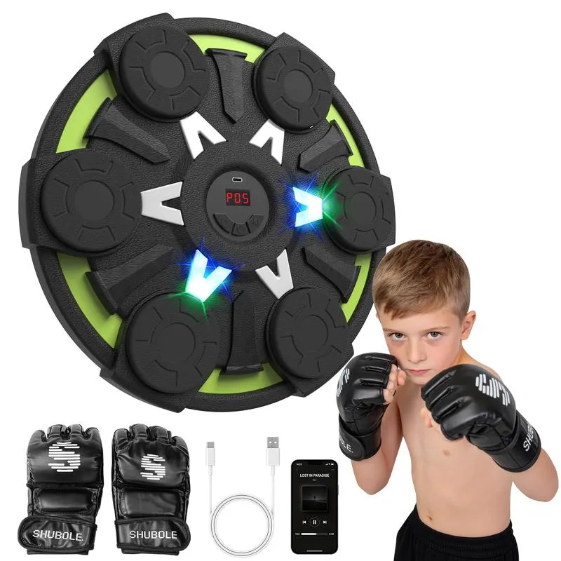 Máquina de boxeo musical inteligente de pared para niños (6+) y adultos, juego Bluetooth de 9 velocidades, iluminación, almohadilla de boxeo, guantes, equipo de protección mejorado 2026, equipo de boxeo deportivo y para exteriores.