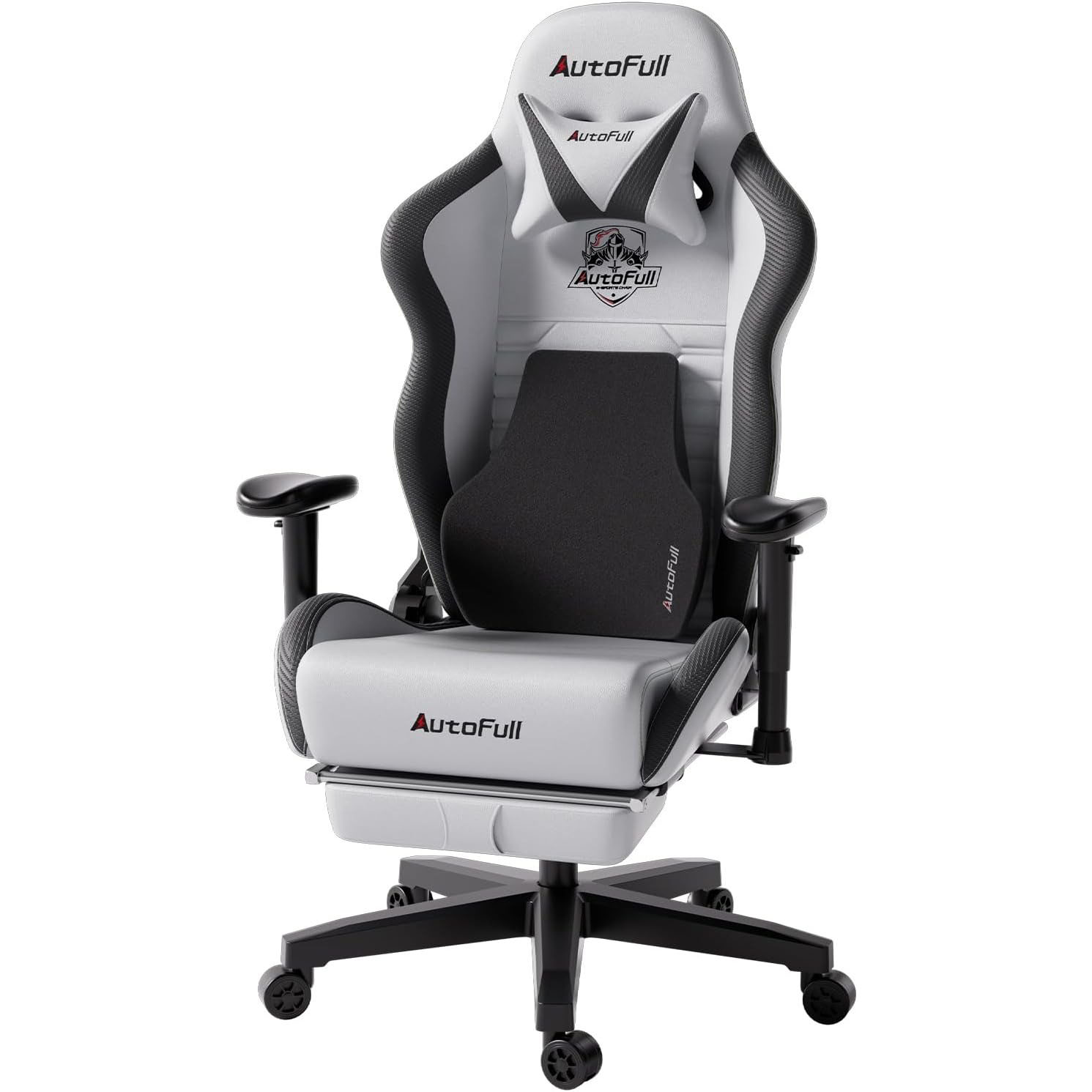 AutoFull Silla Gaming Silla Gamer Ergonómica Silla de Oficina Cuero de PU Silla de Escritorio,Altura e inclinación Ajustables,Reposacabezas y Soporte Lumbar,Reposapiés, (Gris)