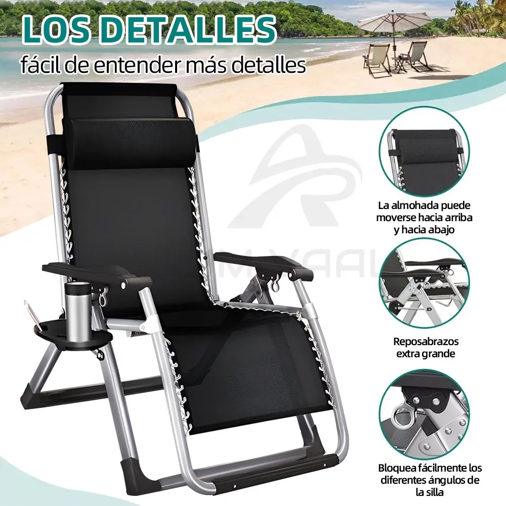 Catre Plegable Premium con Cojín Ajustable a Gravedad Cero a 170° Doble Uso para Sentarse y Acostarse Color Negro Silla Reclinable Ergonómica Sillón Reclinable Portátil