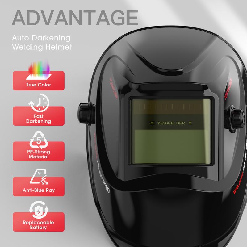 Soldadora MIG con núcleo fundente YESWELDER FLUX-135PRO de 110 V y 135 A con casco de soldadura LYG-L600A | Máquina de soldadura 3 en 1 con pantalla digital MIG/TIG/Electrodo sin gas, portátil, para metal