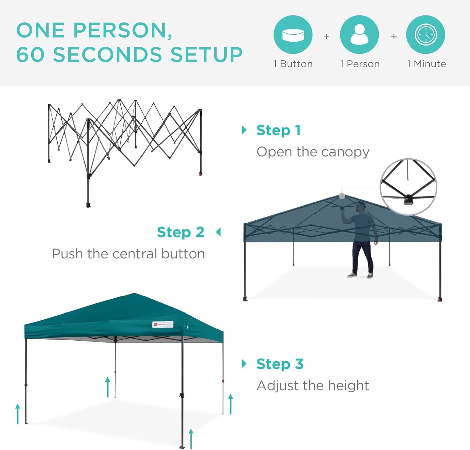 Best Choice Products - Toldo de armado fácil de 1 persona con un botón, tienda portátil e instantánea, funda, 3 x 3 metros, 4 bolsas de peso, color azul