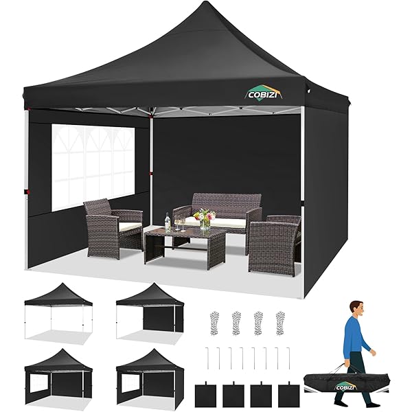 Tooluck - Tienda de campaña desplegable con Paredes Laterales, toldo Comercial Impermeable Ez para Exteriores, protección UV, 50+ Refugio para Eventos, Tiendas de campaña de jardín para Fiestas con Negro - 10x10 with 3 sides