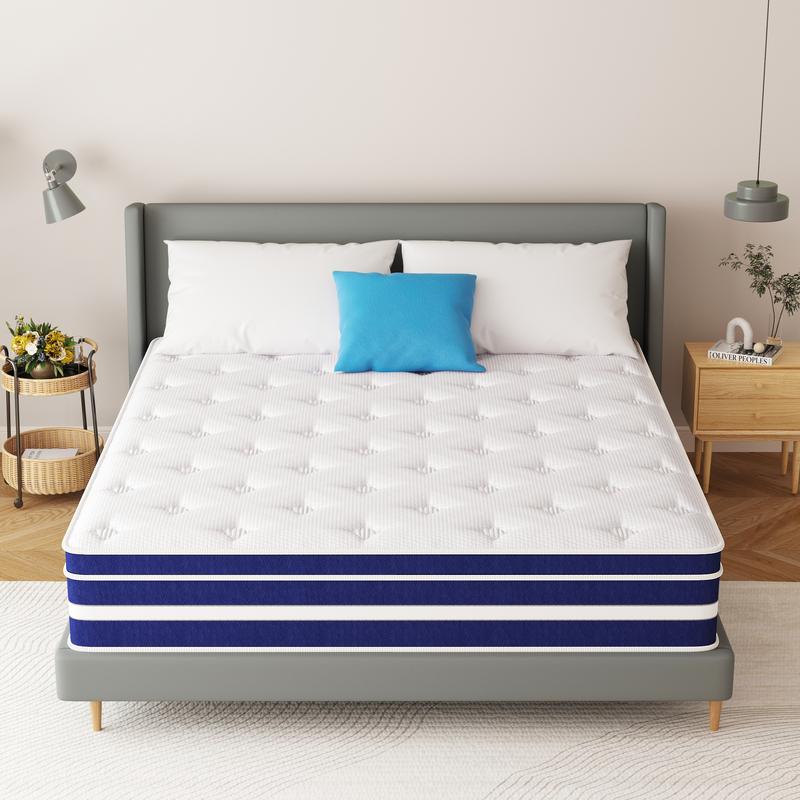 Colchón híbrido de espuma viscoelástica FVBEAYA de 10/12 pulgadas con resortes ensacados, proporciona alivio de presión y aislamiento de movimiento, diseño ergonómico, firmeza media, CertiPUR-US, libre de fibra de vidrio, soporte de borde de alta calidad,