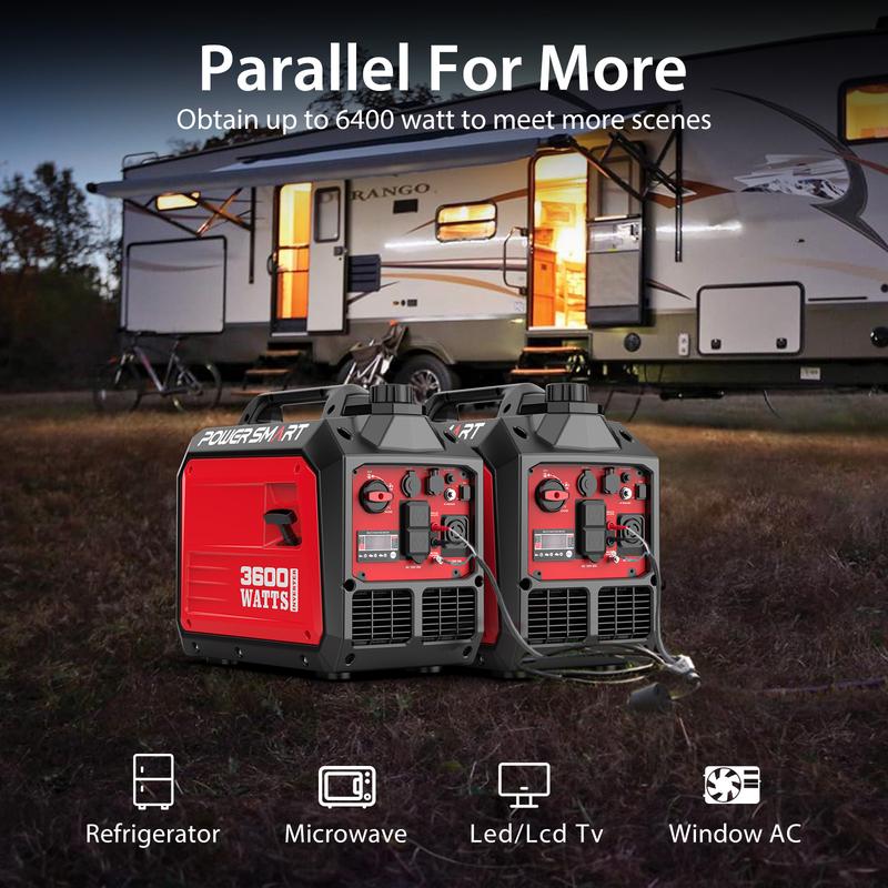 Generador portátil ultraligero y silencioso PowerSmart de 3600 vatios, resistente a tormentas, apto para vehículos recreativos, con toma de corriente de 30 A, compatible con conexión en paralelo, conforme a la EPA, para huracanes y emergencias, seguro y d