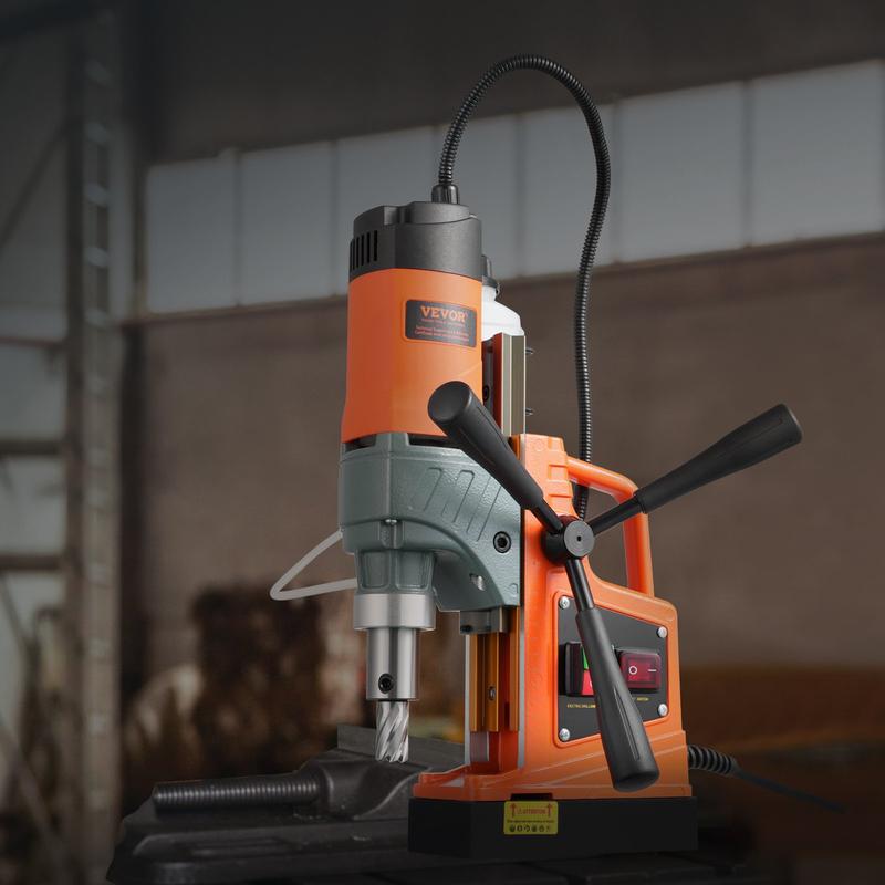 Juego de herramientas de taladro magnético industrial VEVOR, motor de cobre de 1450 W, diámetro de perforación de 1,57", fuerza magnética de 12500 N, taladro magnético eléctrico portátil de 850 RPM con sistema de refrigeración y escala milimétrica para me