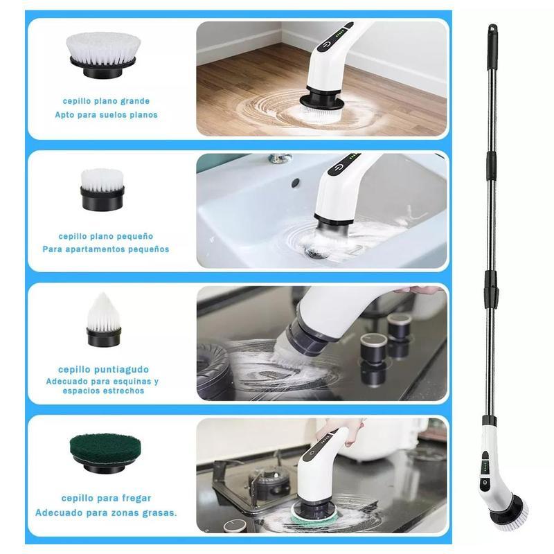 Electrico Limpieza Cepillos,Cepillo para Baño Inalámbrico,con Mango de Extensión Ajustable y 9 Cabezales de Cepillo, para Piso,Pared,Tina, Fregadero, Ventana