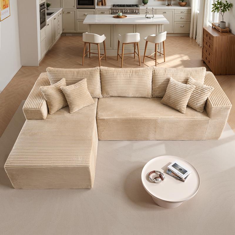 【Dos Paquetes】Soifas 260cm Sofá Modular Sin Brazos de Terciopelo Nube de Felpa con Chaise Longue, Sin Montaje Requerido - Juego de Sofá Esquinero en L con Configuración Flexible 04