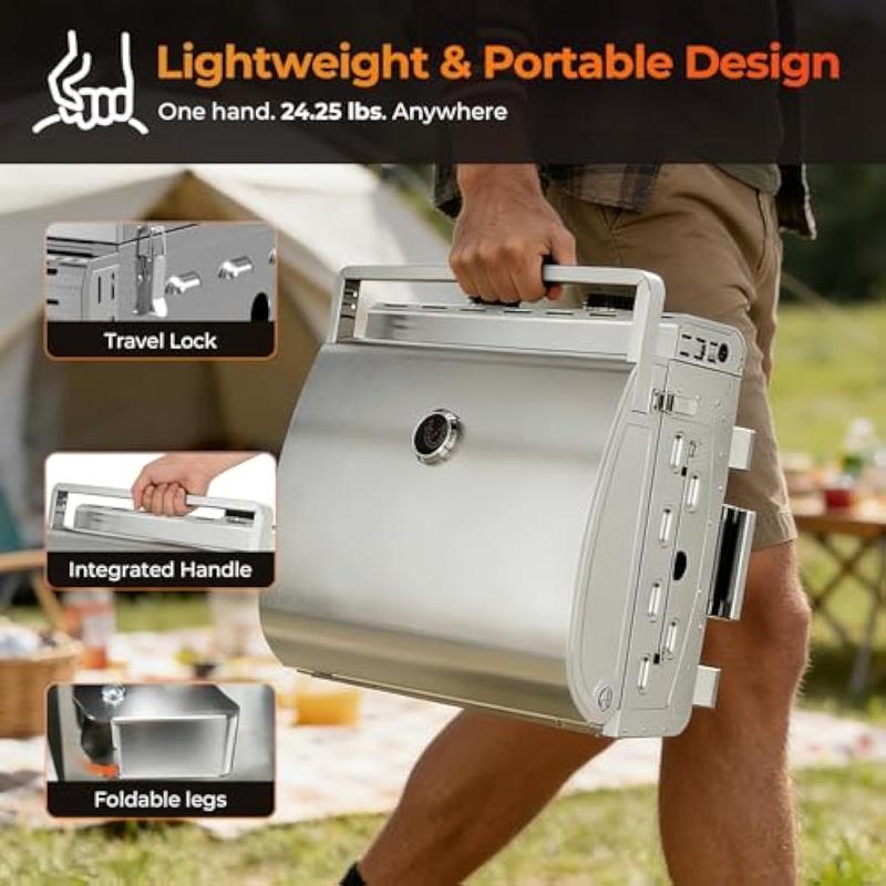 Parrilla de gas de mesa de 16,000 BTU, parrilla de propano portátil de 2 quemadores con patas plegables, área de cocción extragrande de 251 pulgadas cuadradas, parrilla de barbacoa de acero inoxidable de 20 pulgadas para patio trasero, RV, camping, fiesta