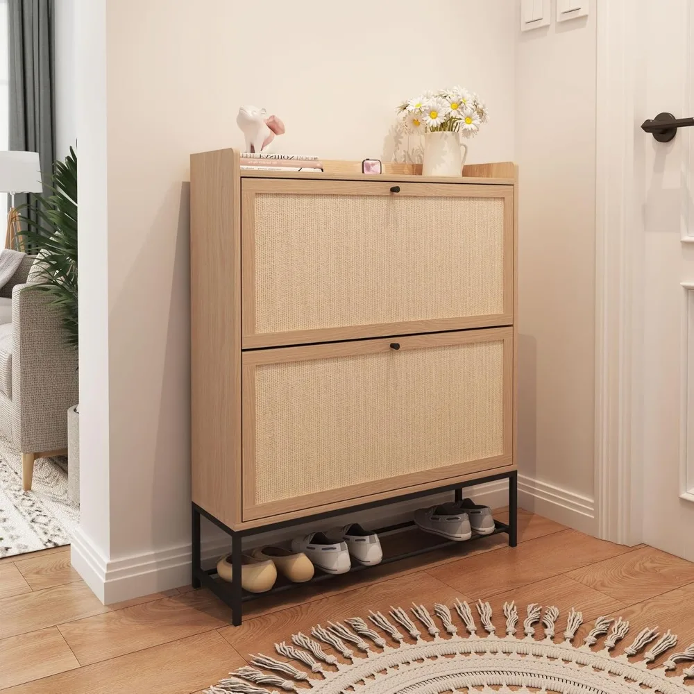Freestanding Shoe Cabinet  Flip Drawers - Modern Narrow Organizer for Hallway, Bedroom, and Entryway