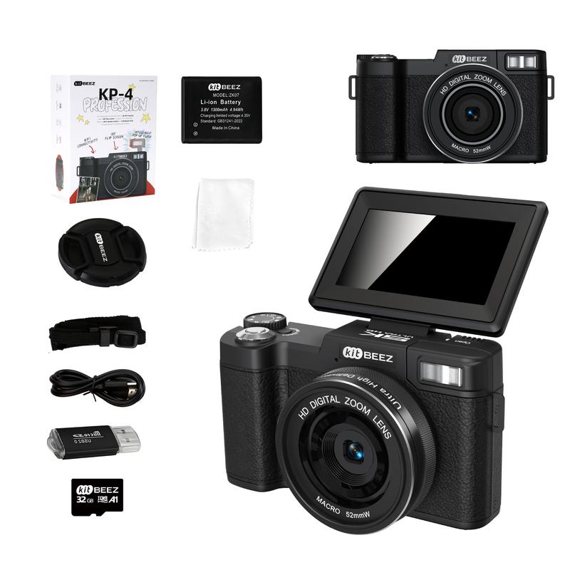 Kitbeez Cámara digital  KP-4 - 75 MP, video 5K, pantalla giratoria de 180° - Memoria de 32 GB incluida