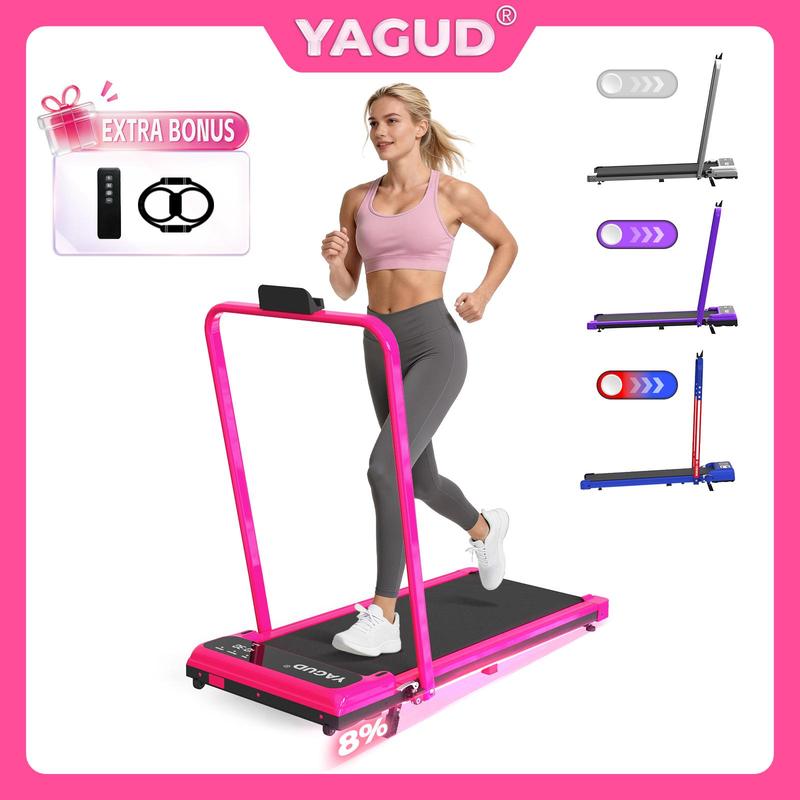 Cinta de correr plegable YAGUD con inclinación ajustable, motor silencioso, plataforma para caminar, capacidad de peso de 120 kg, control remoto y ruedas para facilitar la movilidad, incluye bandas de resistencia gratuitas, sistema de doble amortiguación,