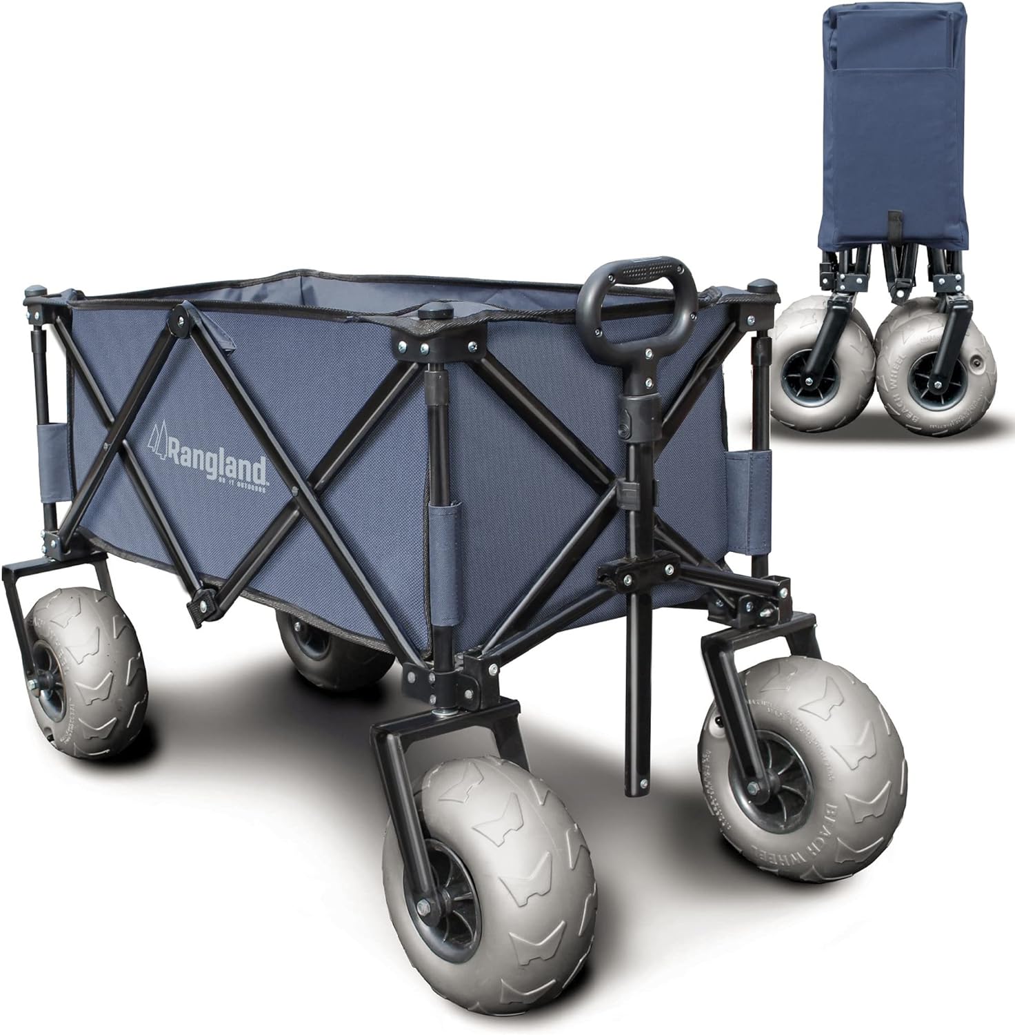 Beach Wagon with Big Wheels for Sand - All Terrain Steel Frame Utility Cart with 9" Pneumatic Tires, Collapsible Folding Design (Sand Warrior RX800) Navy Blue