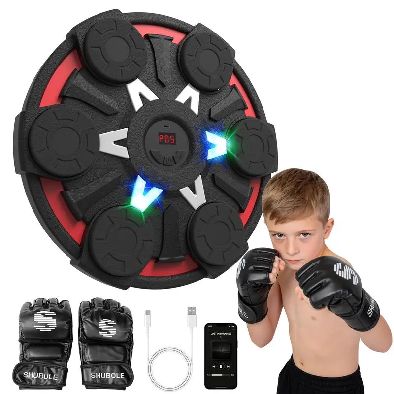 Máquina de boxeo musical inteligente de pared para niños (6+) y adultos, juego Bluetooth de 9 velocidades, iluminación, almohadilla de boxeo, guantes, equipo de protección mejorado 2026, equipo de boxeo deportivo y para exteriores.