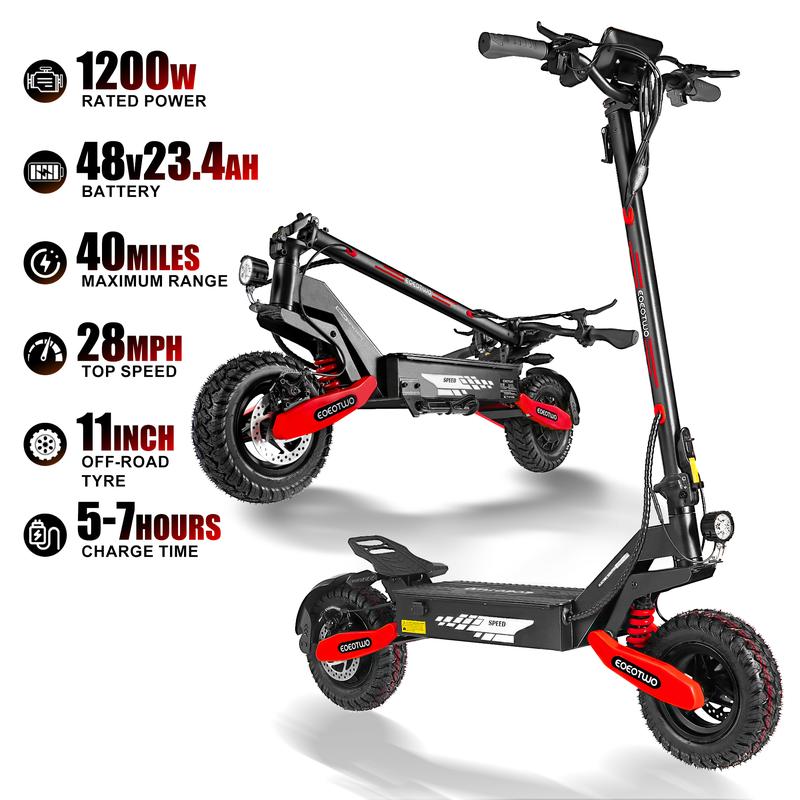 Patinete eléctrico para adultos, de alta potencia (1200 W), batería de 48 V 13/23,4 amperios-hora, autonomía de 20 a 40 millas, neumáticos todoterreno de 11 pulgadas, plegable, con amortiguación delantera y trasera, ideal para que los adolescentes se desp