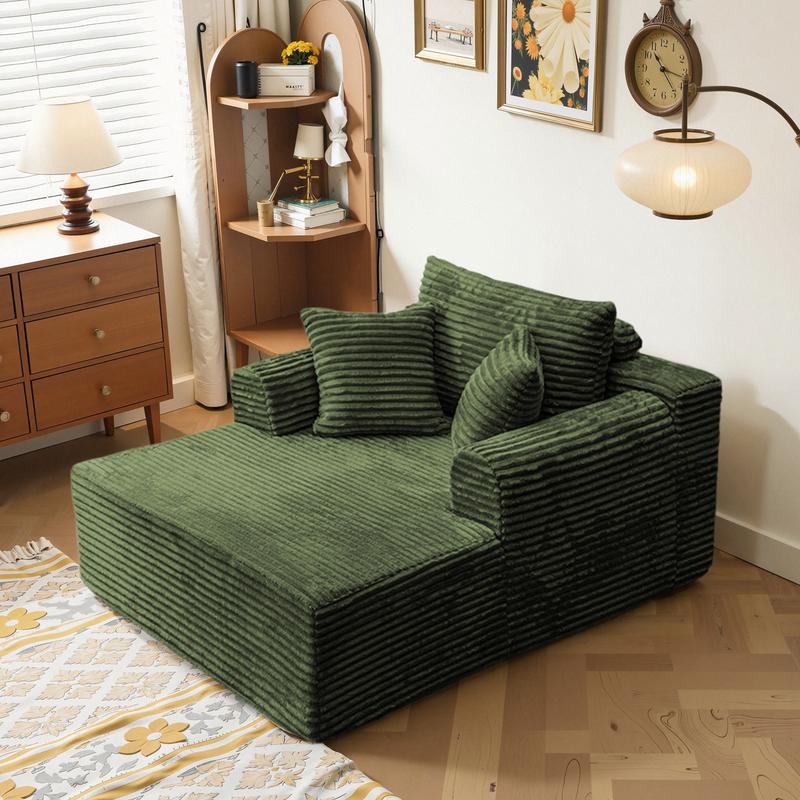 Sofá cama tipo chaise longue tapizado extragrande sin estructura - Sofá de pana suave, no requiere montaje, con cojines decorativos y reposabrazos, mueble cama para sala de estar (negro), sofás para sala de estar