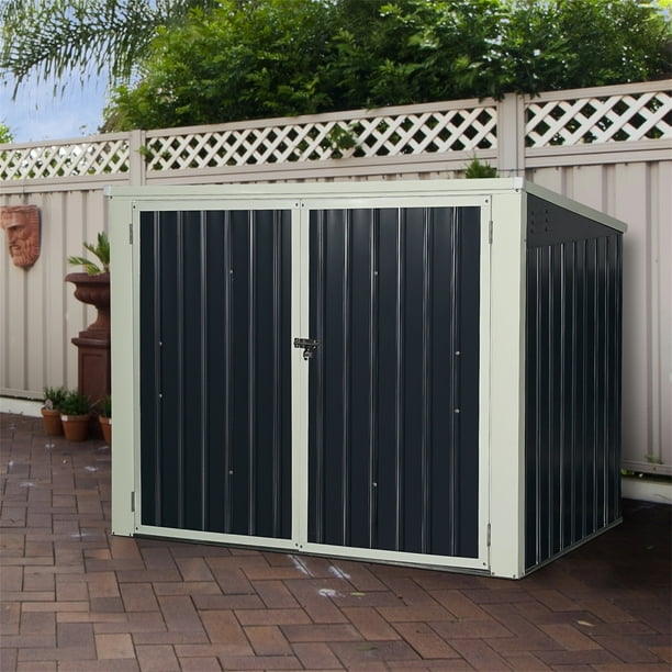 Costway Cobertizo de Jardín Multifunción Caseta de Metal Exterior para Almacenar Herrmientas Cubo de Basura 173 x 97 x 134 cm