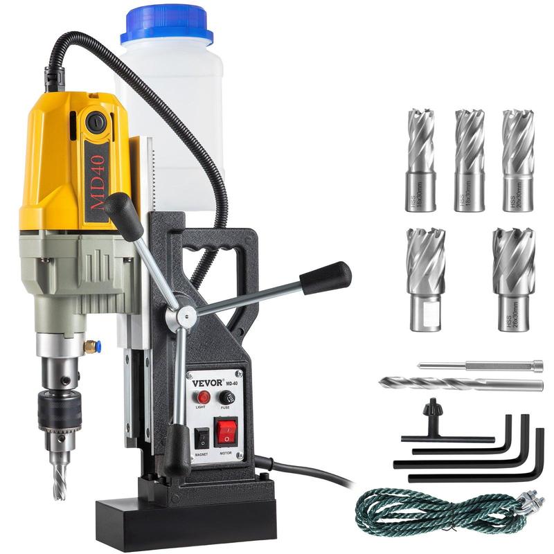 Juego de herramientas de taladro magnético industrial VEVOR, motor de cobre de 1450 W, diámetro de perforación de 1,57", fuerza magnética de 12500 N, taladro magnético eléctrico portátil de 850 RPM con sistema de refrigeración y escala milimétrica para me