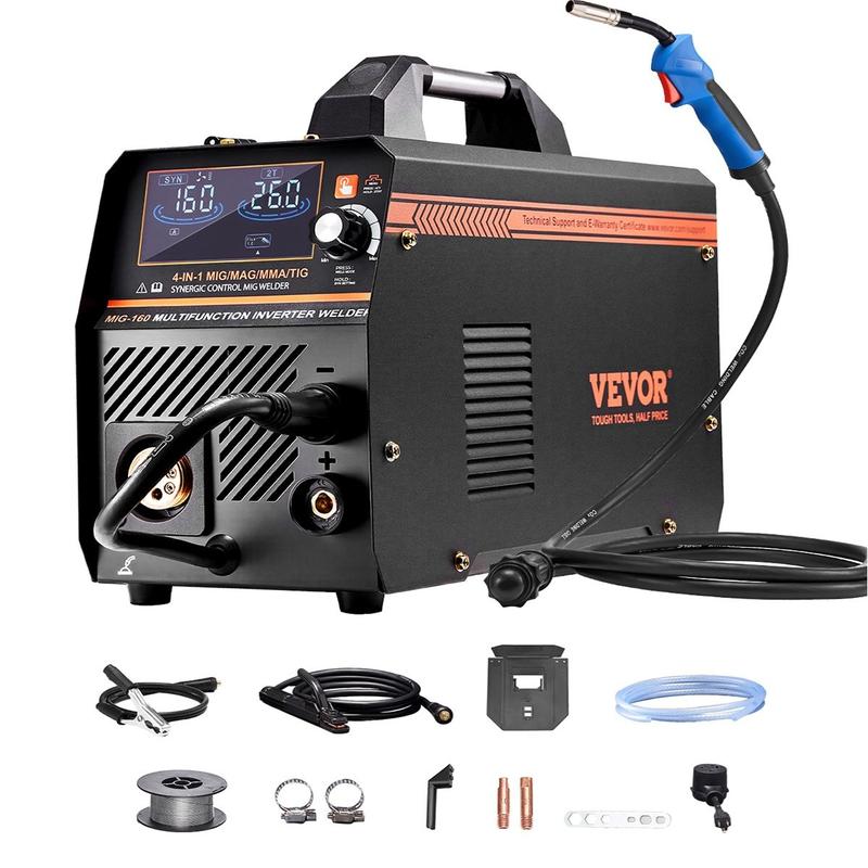 Soldadora MIG VEVOR Pro de 250 amperios, máquina de soldadura MIG Plus, máquina de soldadura sinérgica 5 en 1, MIG a gas/MIG con núcleo fundente/electrodo revestido/TIG por contacto/TIG AU, soldadora MIG de aluminio de doble voltaje 110 V/220 V con pantal