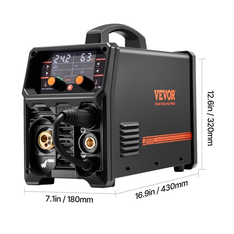 Soldadora MIG VEVOR Pro de 250 amperios, máquina de soldadura MIG Plus, máquina de soldadura sinérgica 5 en 1, MIG a gas/MIG con núcleo fundente/electrodo revestido/TIG por contacto/TIG AU, soldadora MIG de aluminio de doble voltaje 110 V/220 V con pantal