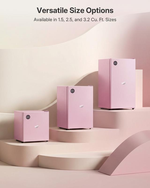 Mini refrigerador compacto Upstreman de 3.2 pies cúbicos, certificado Energy Star, color rosa rubor, de acero inoxidable. Ahorro de energía, refrigerante R-600a, 60 Hz, termostato, puerta reversible, 3 estantes de vidrio, base con almohadilla. Ideal para