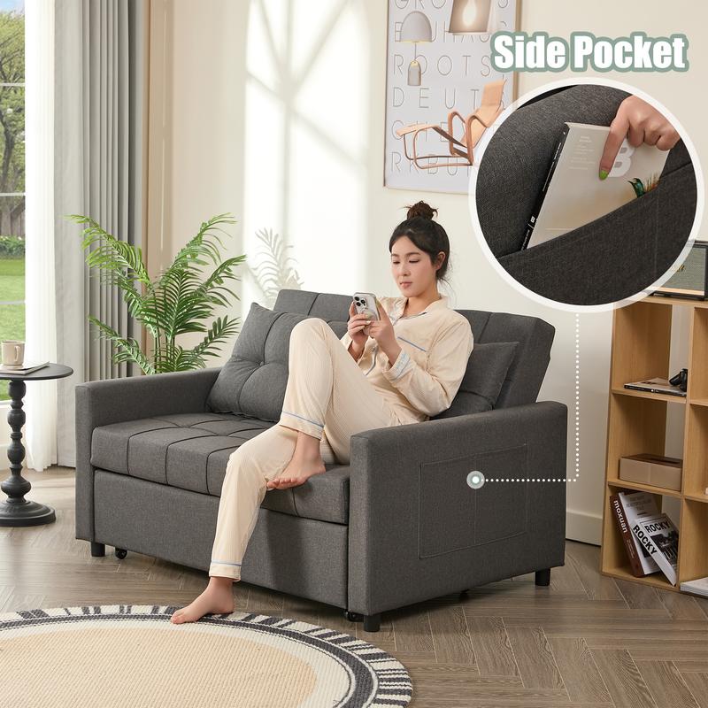 Sofá cama GOSUHI de 52" con cama extraíble, sofá, sofá cama convertible 3 en 1, sofá de dos plazas con respaldo ajustable sin escalones y bolsillo lateral, para sala de estar, dormitorio, apartamento, cama de día, sofás para sala