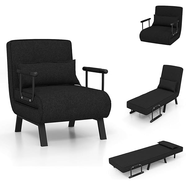 Silla convertible, 4 en 1, silla de lectura para sala de estar con almohada, brazo y respaldo ajustable de 5 posiciones, sofá cama individual, color café Marrón