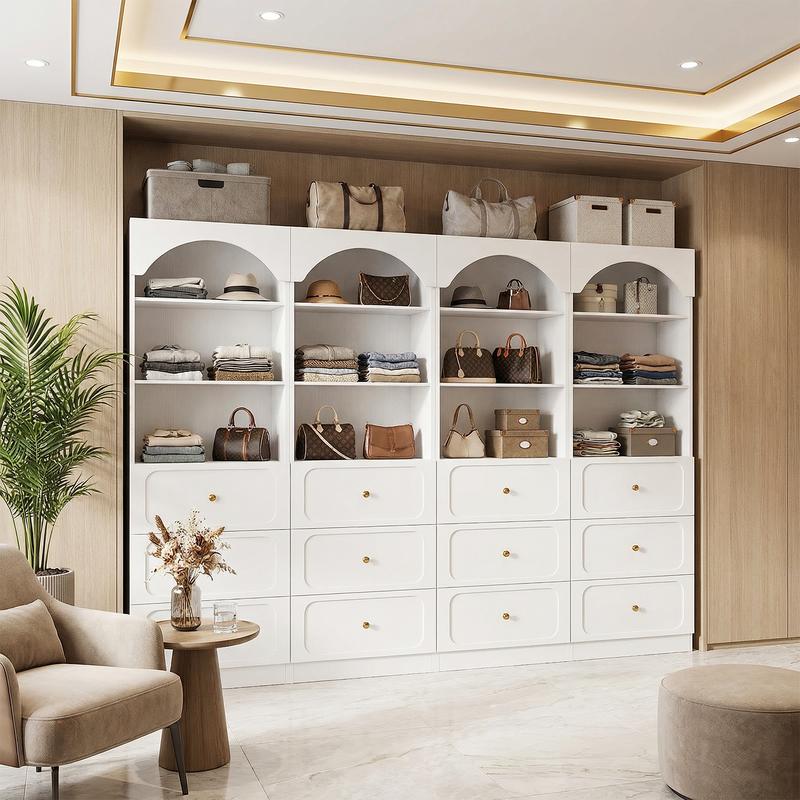 Cyclysio - Organizador de armario alto de madera independiente de 60 cm de ancho, resistente, con 3 compartimentos de almacenamiento y estantes ajustables para armarios y habitaciones pequeñas.