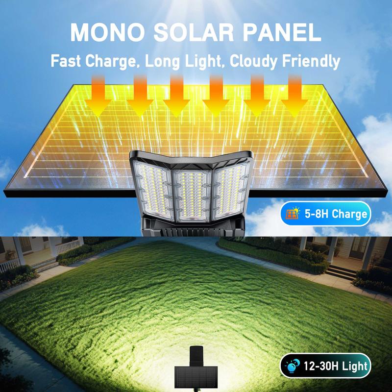 Farolas solares comerciales SZ300 500000Lighting con carcasa de aluminio duradera, diseño dividido con panel mono, encendido automático al anochecer y apagado al amanecer, IP66, resistente al agua, 3 años de garantía. Luz de seguridad solar con se