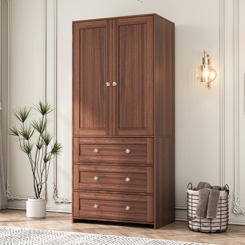 Armario independiente VOWNER, 180 cm de altura, para dormitorio, con 2 puertas y 3 cajones, con barra para colgar ropa, ideal para dormitorio o sala de estar.