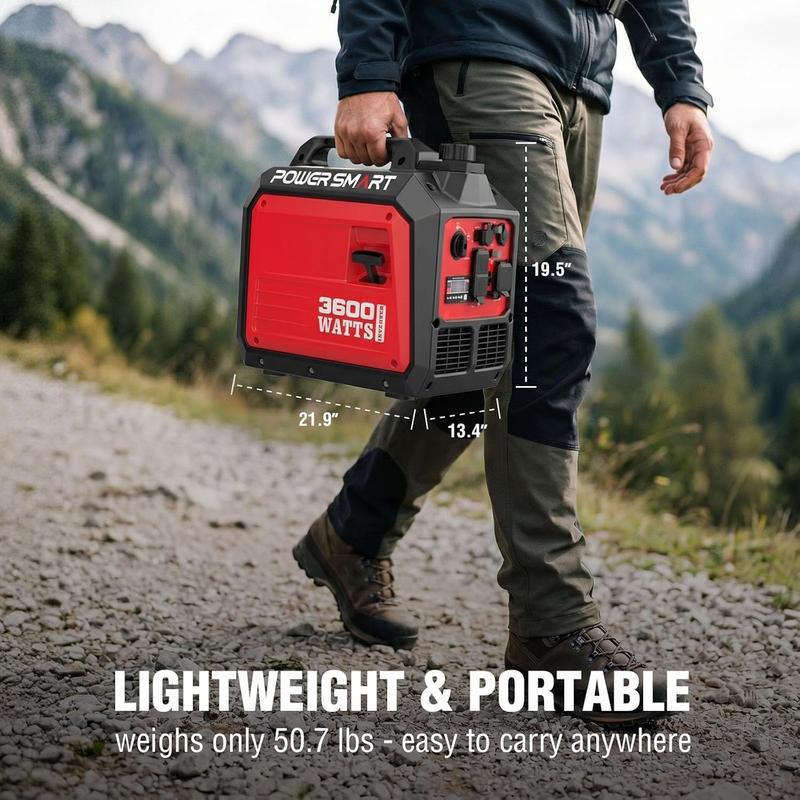 Generador portátil ultraligero y silencioso PowerSmart de 3600 vatios, resistente a tormentas, apto para vehículos recreativos, con toma de corriente de 30 A, compatible con conexión en paralelo, conforme a la EPA, para huracanes y emergencias, seguro y d